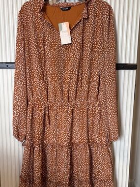 Amazon Rust-White Printed Midi Tiered Dress